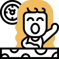 A cartoon woman is sitting at a table with a clock on the wall vector