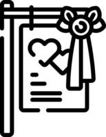 A black and white drawing of a sign with a ribbon and a heart vector