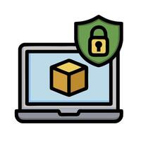 a laptop with a lock and a box on it vector