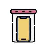 a phone in a plastic container with a yellow lid vector