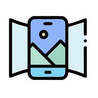 A phone with a camera and a mountain in the background vector