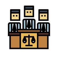Three judges sitting at a table with a scale vector