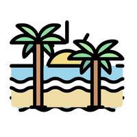 A beach scene with palm trees and a sunset vector