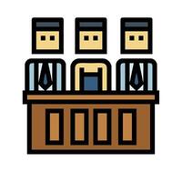 Three people sitting at a desk with a judge vector