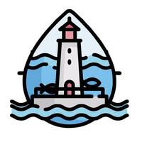 A lighthouse in the water with waves and a drop vector