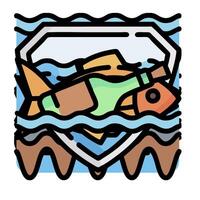 Fish in water with bottle and bottle cap icon vector