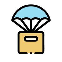 A parachute icon with a box and a parachute vector