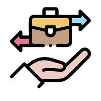 A hand holding a briefcase and an arrow pointing to it vector