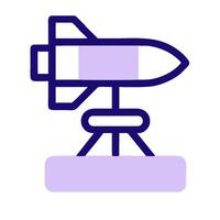 A purple rocket on a stand with a purple background vector