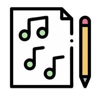 A pencil and sheet of paper with music notes vector