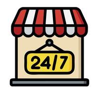 A store with a sign that says 24 7 vector