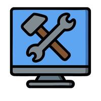 A computer monitor with a hammer and wrenches vector
