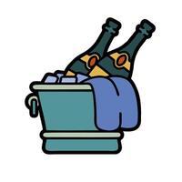 A bucket with two bottles of champagne and a towel vector