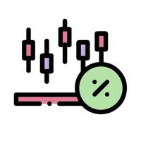 A green and pink icon of a clock with a percentage sign vector