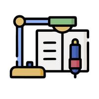 A book and a pen on a desk with a light vector