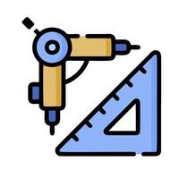 A drawing of a construction tool and a ruler vector