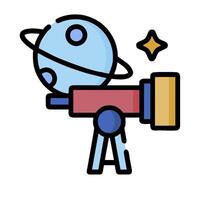 A cartoon telescope with a planet on it vector