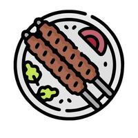 A plate with meat and vegetables on it vector