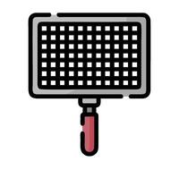A black and white illustration of a net with a red handle vector