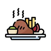 A plate with a roast chicken and fries on it vector