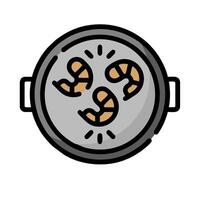 A pan with shrimp in it on a white background vector