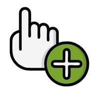 A hand pointing at a plus sign and a green button vector