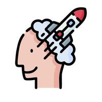 A cartoon head with a rocket on top of it vector
