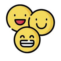 Three yellow emoticions with one smiling and one laughing vector