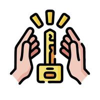 Hands holding a key icon on a white background vector