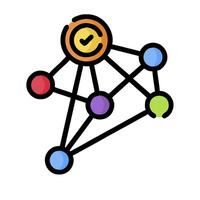 A network of dots with a clock and a check mark vector