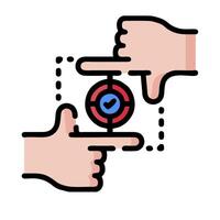 Two hands pointing at a target with a red circle vector