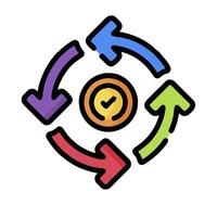 A colorful circle with arrows pointing to a clock vector