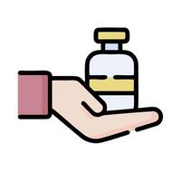 Hand holding a bottle of medicine illustration vector
