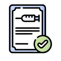 A syringe and a check mark on a paper vector