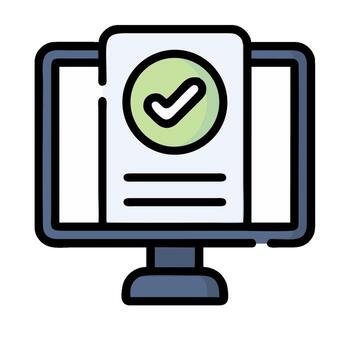 un computadora monitor con un cheque marca en eso vector