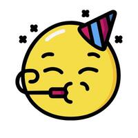 A cartoon yellow emoticion with a party hat on vector