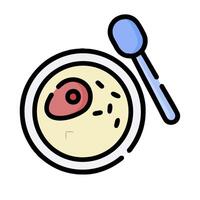 A bowl of soup with a spoon and spoon vector