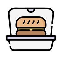 A hamburger in a plastic container on a white background vector