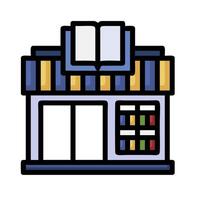 A book store icon with a window and shelves vector