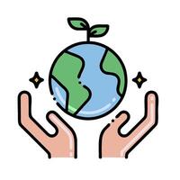 Hands holding a globe with a plant on it vector