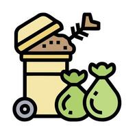 Garbage can with two bags of trash and a shovel vector