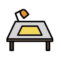 A table with a lamp and a piece of paper vector