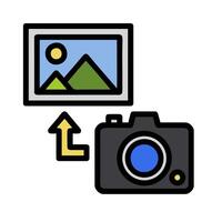 A camera and a photo are connected to a computer vector