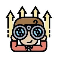 A cartoon man with binoculars looking at arrows vector