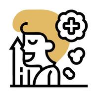 A man is looking at a house with a cross and a plus sign vector