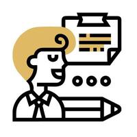 A man holding a pencil and a paper with a note vector