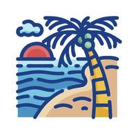A palm tree and a beach with a sunset vector