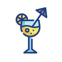 A drink with a lemon and umbrella icon vector