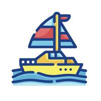 A boat with a sail on it is shown in a flat style vector