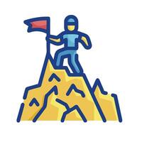 A man on top of a mountain with a flag vector